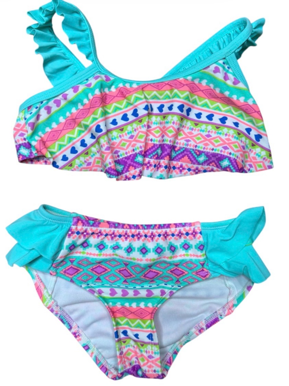 Hula Star Turquoise Multicolor Ruffle Two-Piece Swim Bikini